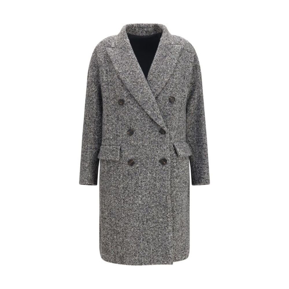 Brunello Cucinelli Women Double-Breasted Wool And Alpaca Blend Coat With Sequins